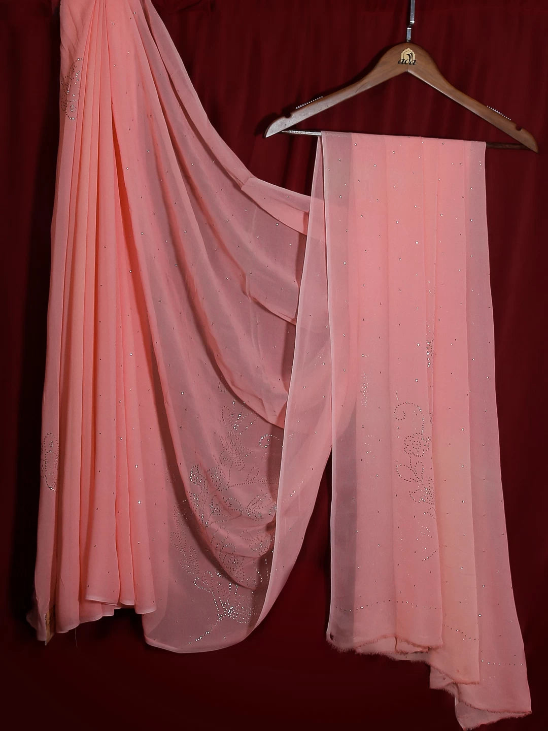 Ada Hand Embroidered Georgia Peach Georgette Lucknowi Chikankari Saree/Blouse With Muqaish Work 01A243689