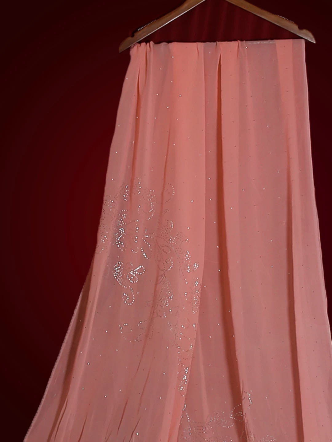 Ada Hand Embroidered Georgia Peach Georgette Lucknowi Chikankari Saree/Blouse With Muqaish Work 01A243689