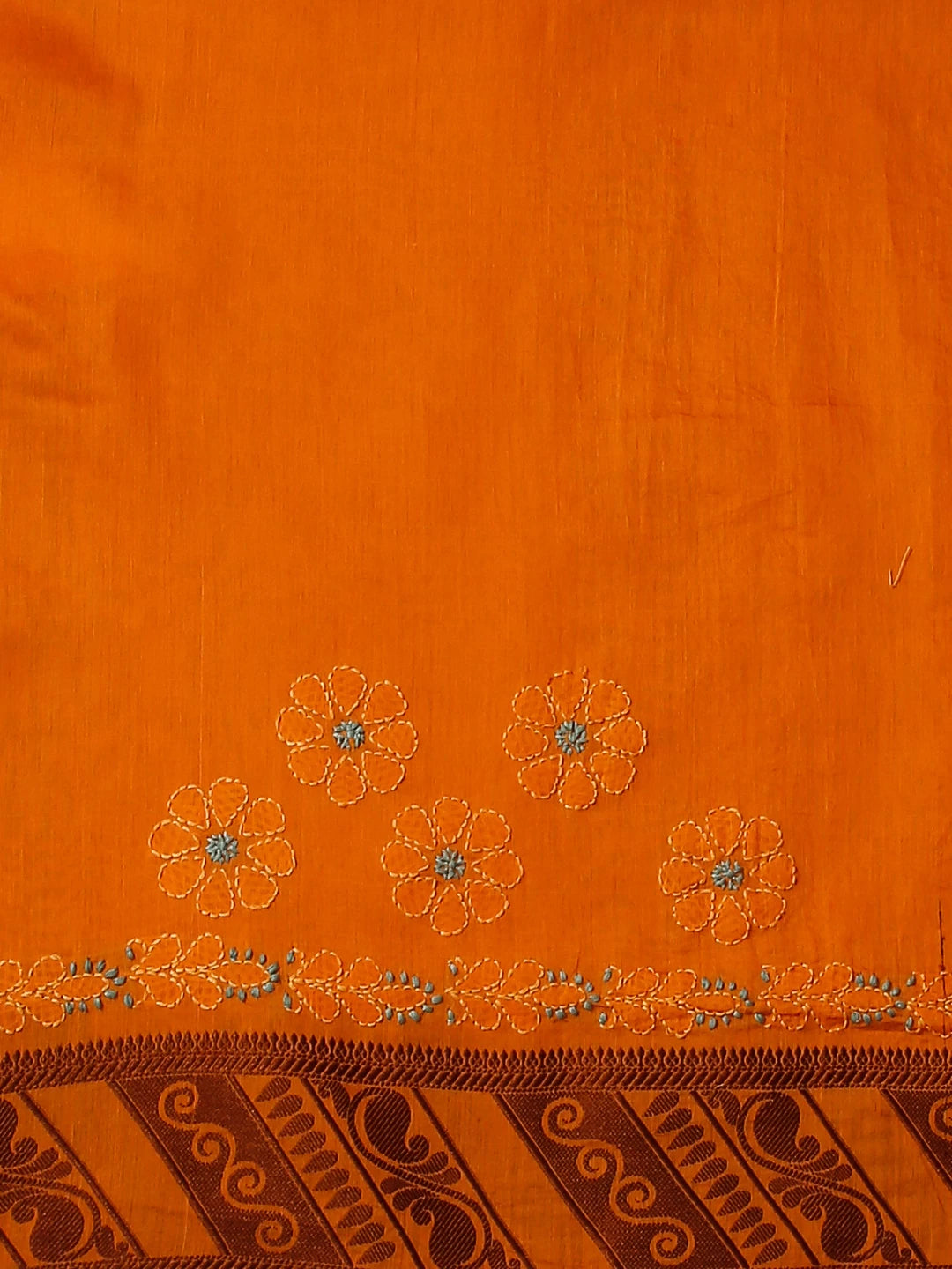 Ada Hand Embroidered Yellow Ochre Chanderi Lucknowi Chikankari Saree With Blouse 01A517450