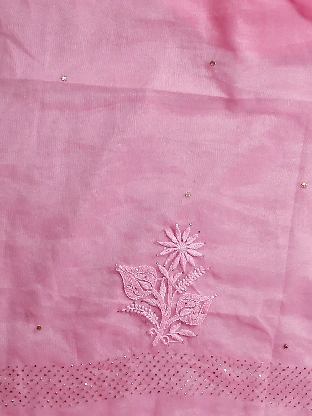 Ada Hand Embroidered Momo Peach Organza Lucknowi Chikankari Saree With Blouse And Mukaish Work 01A527914