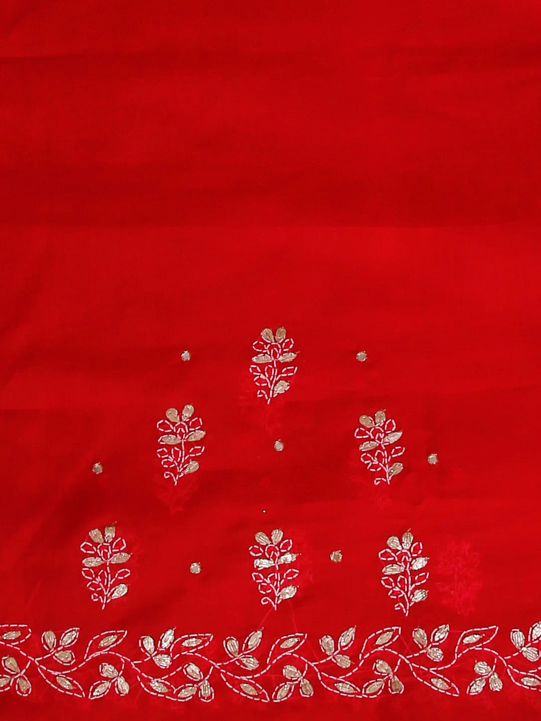 Ada Hand Embroidered Red Cotton Lucknowi Chikankari Saree With Blouse And Gota Patti Work 01A134216