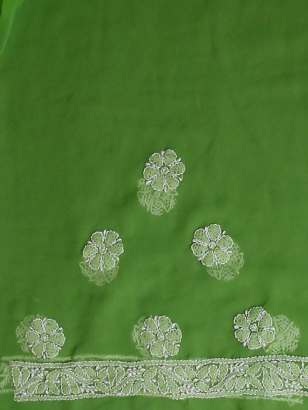 Ada Hand Embroidered Green Georgette Lucknowi Chikankari Saree with Blouse 01A492695