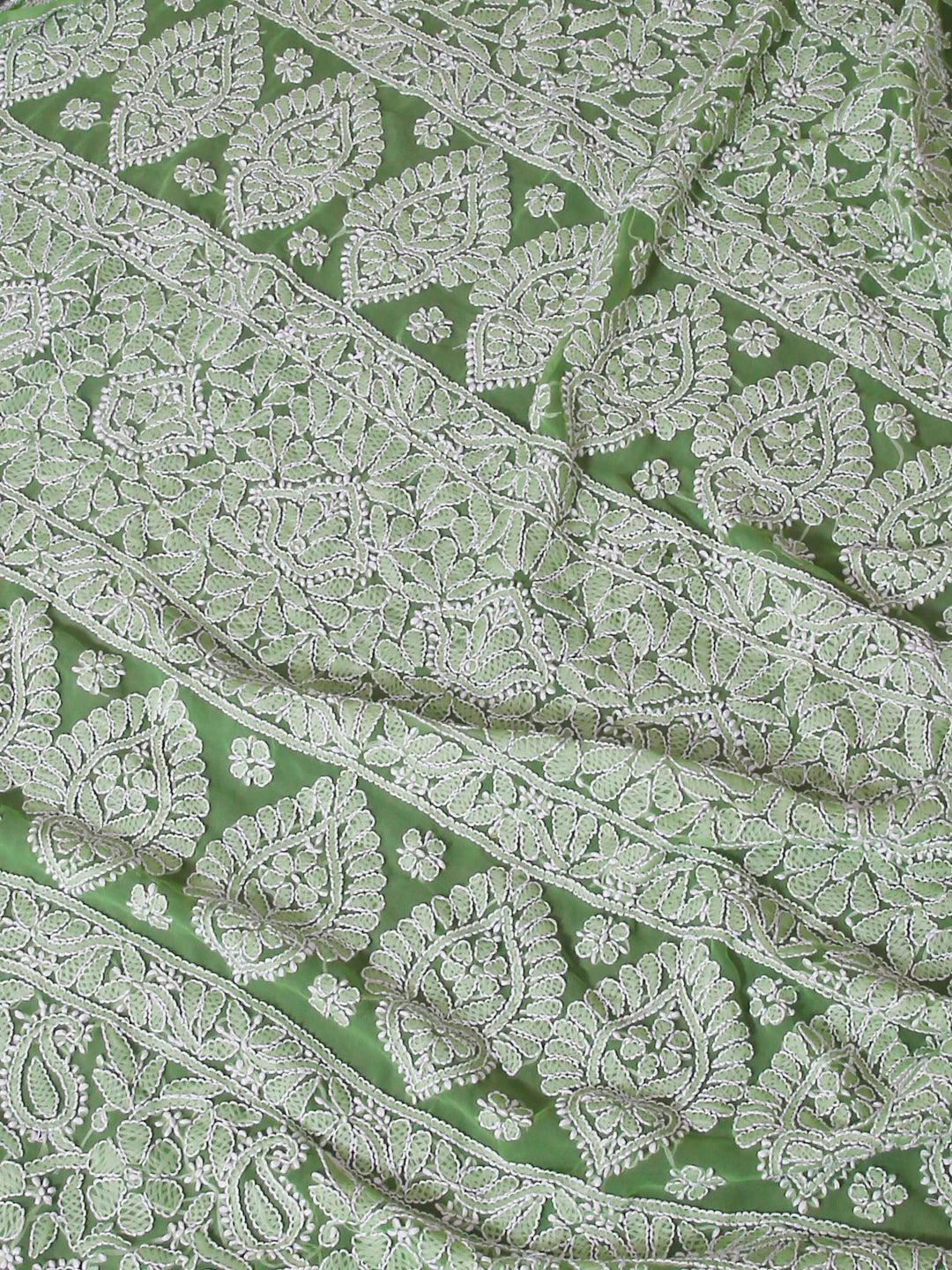 Ada Hand Embroidered Green Georgette Lucknowi Chikankari Saree with Blouse 01A492695