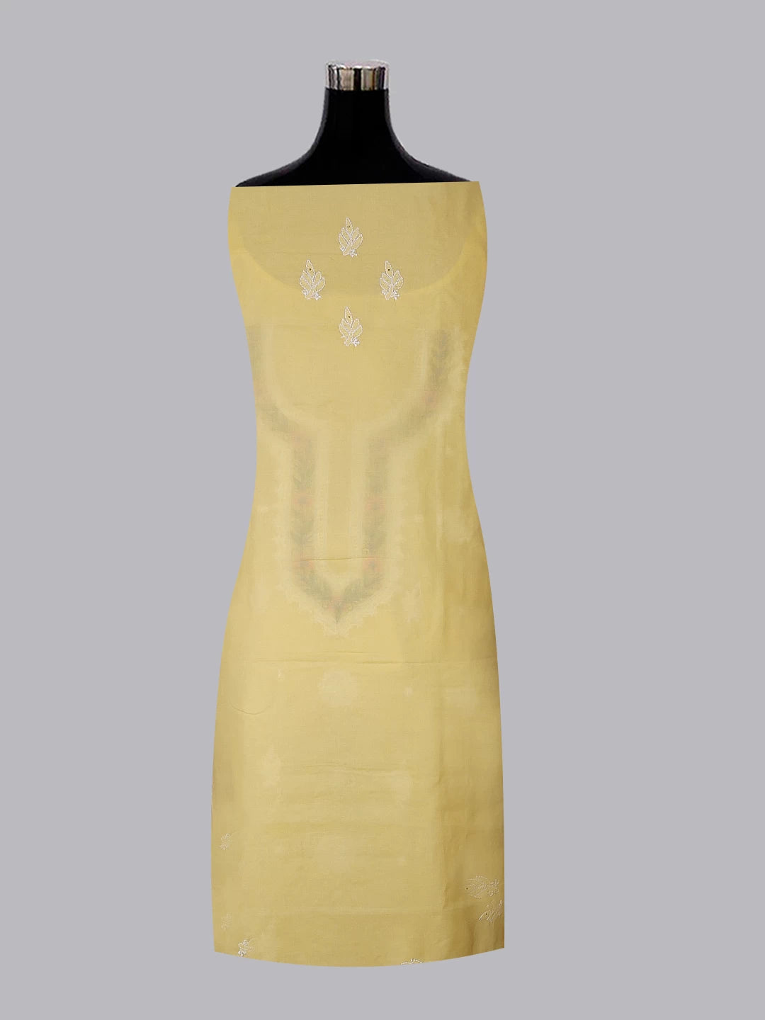 Ada Hand Embroidered Yellow Cotton Lucknowi Chikankari Unstitched Suit Piece With Parsi Work 01A488950