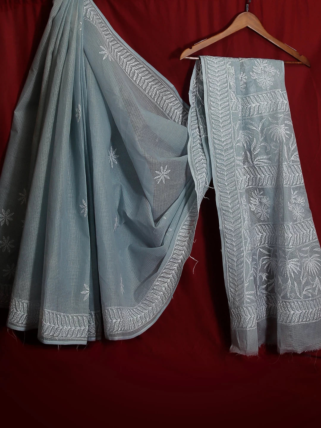 Ada Hand Embroidered Grey Kota Lucknowi Chikankari Saree With Blouse 01A525459