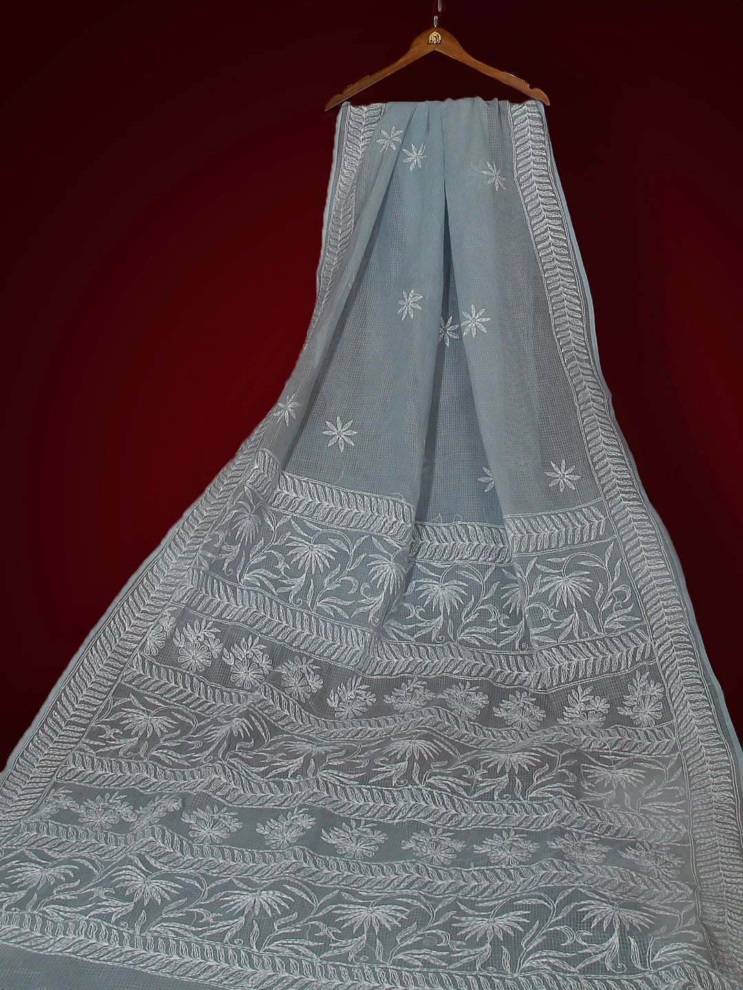 Ada Hand Embroidered Grey Kota Lucknowi Chikankari Saree With Blouse 01A525459