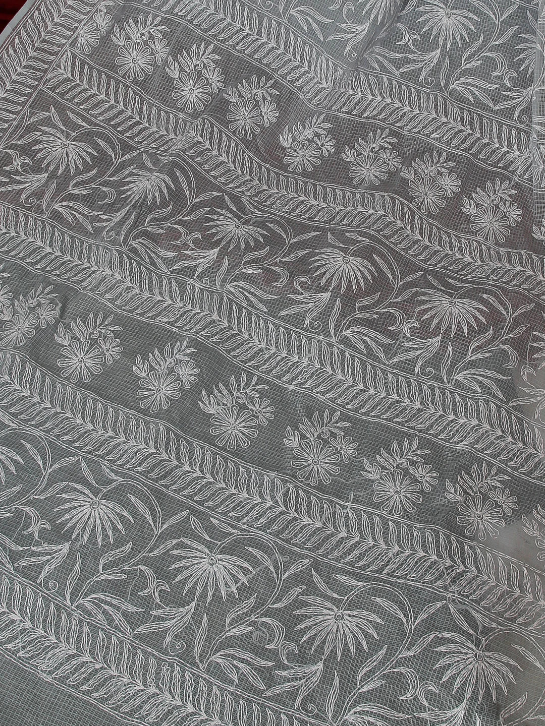 Ada Hand Embroidered Grey Kota Lucknowi Chikankari Saree With Blouse 01A525459