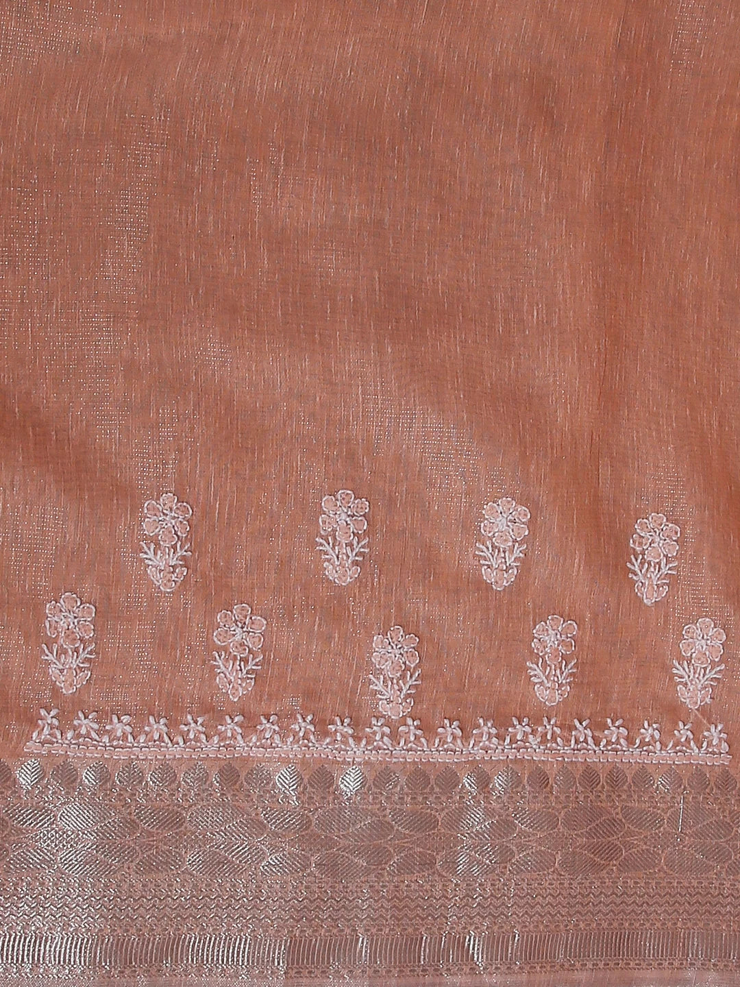 Ada Hand Embroidered Creamy Peach Tissue Lucknowi Chikankari Saree With Blouse 01A526526