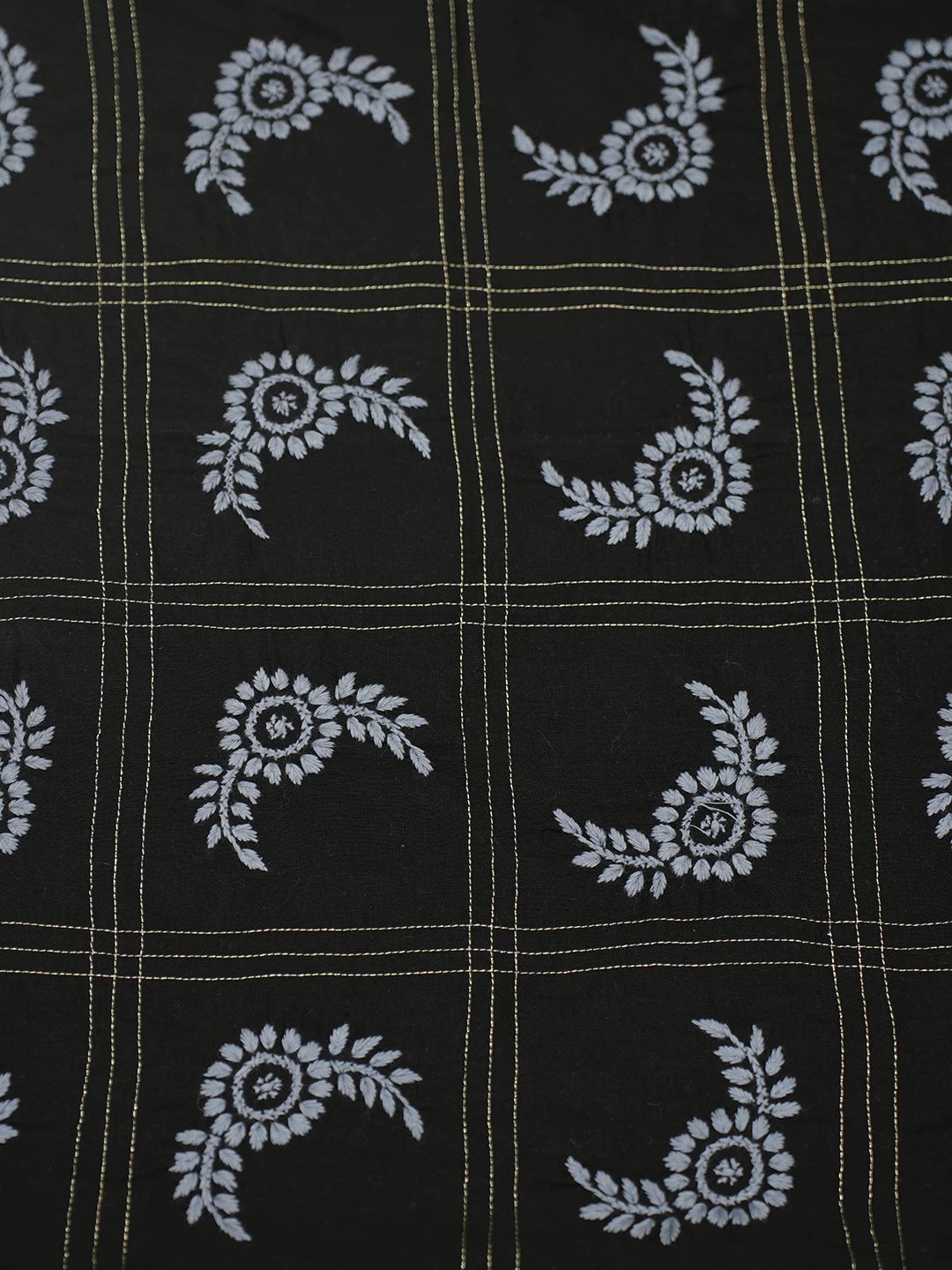 Ada Hand Embroidered Black Cotton Lucknowi Chikankari Cushion Cover With Zari Work 01A452343