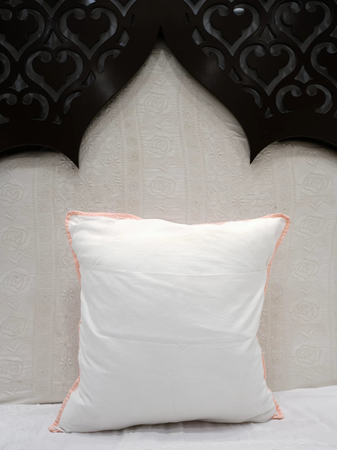 Ada Hand Embroidered White Cotton Lucknowi Chikankari Cushion Cover 01A466392