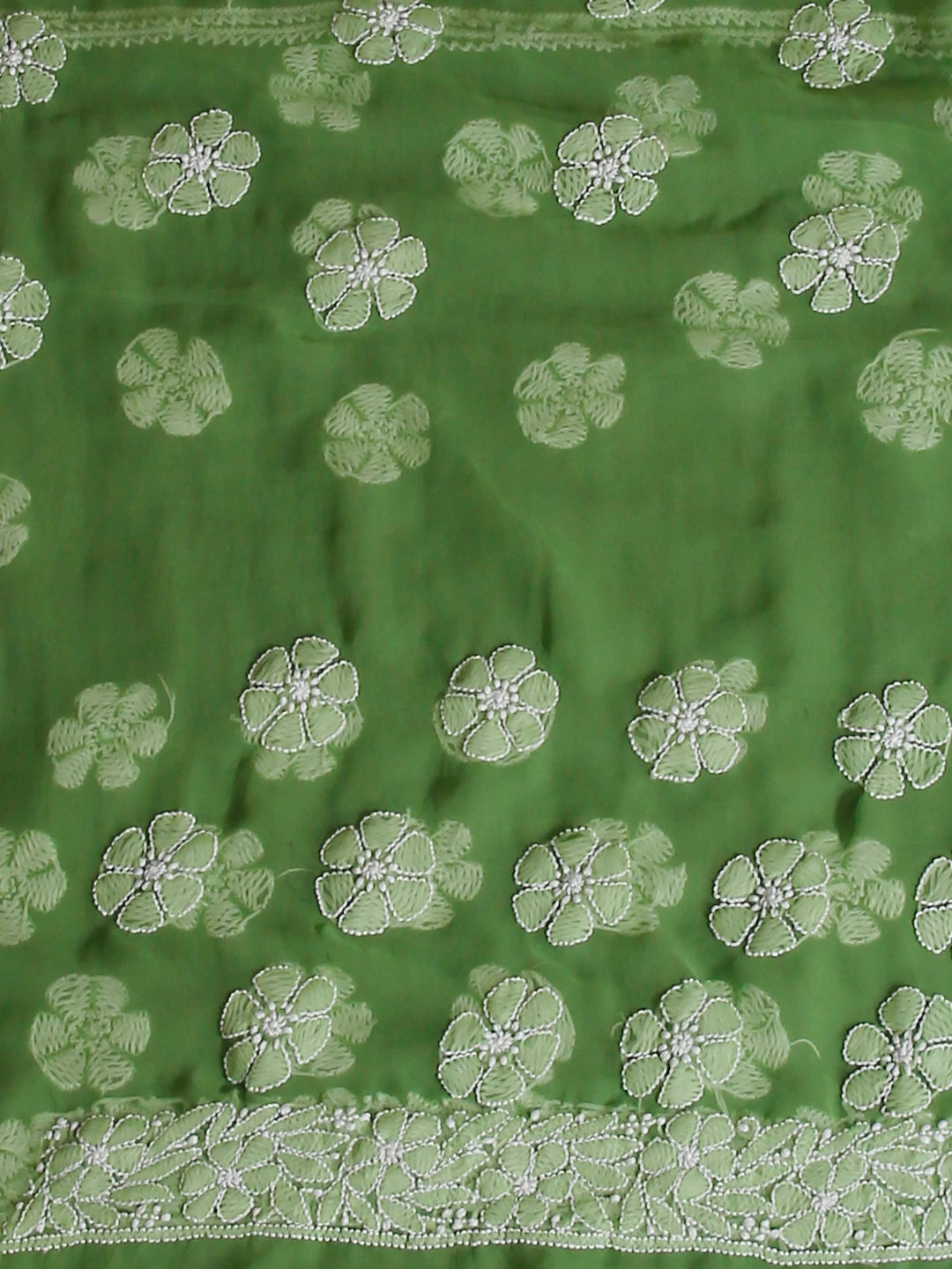 Ada Hand Embroidered Green Georgette Lucknowi Chikankari Saree With Blouse 01A522294