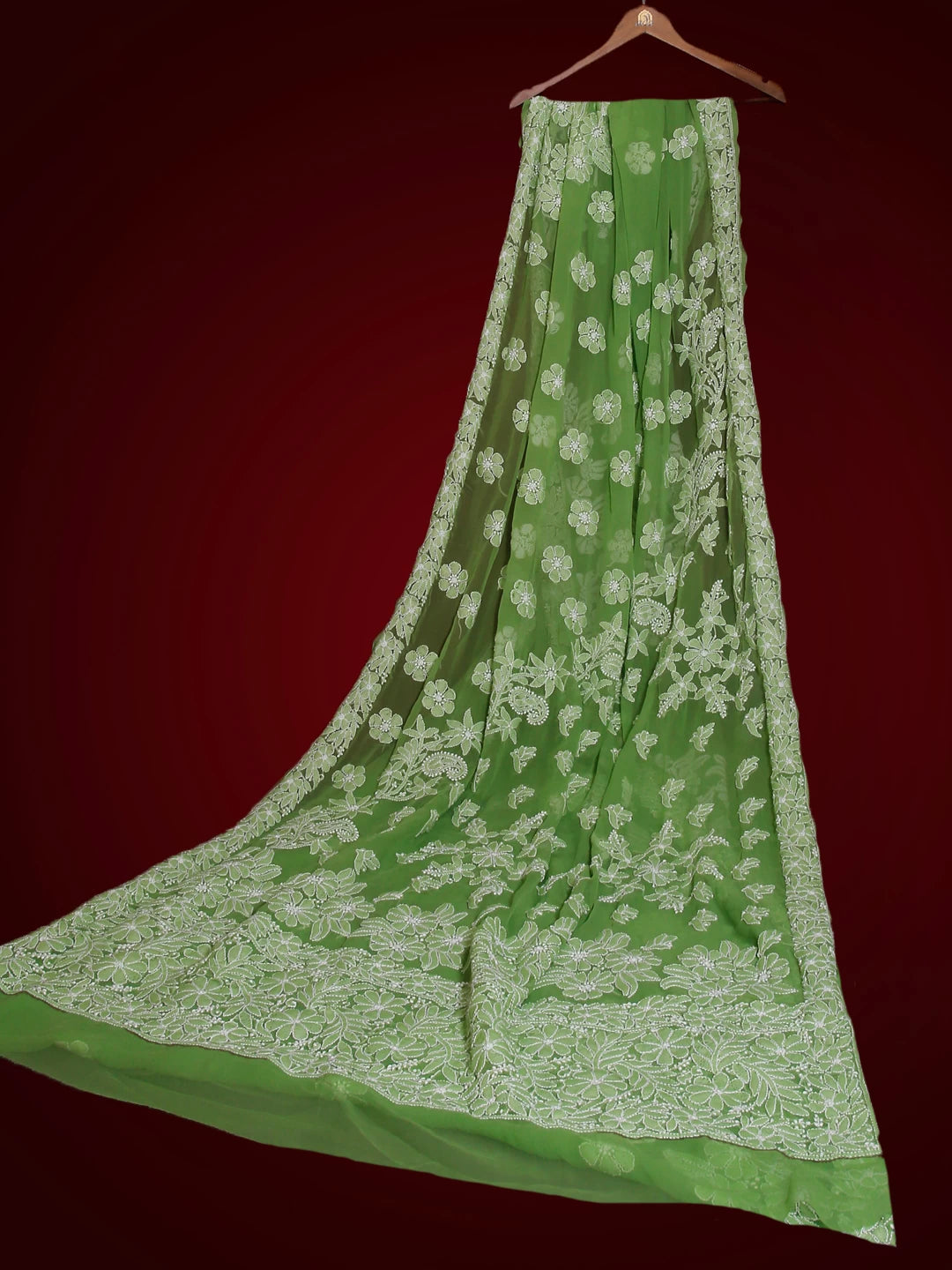 Ada Hand Embroidered Green Georgette Lucknowi Chikankari Saree With Blouse 01A522294