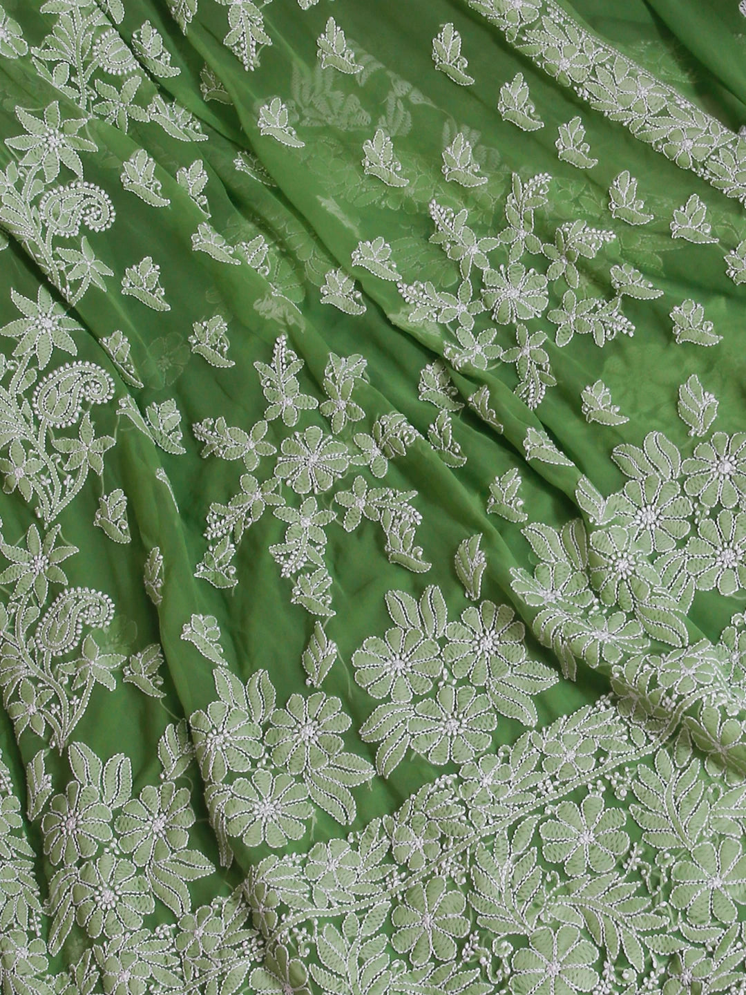 Ada Hand Embroidered Green Georgette Lucknowi Chikankari Saree With Blouse 01A522294