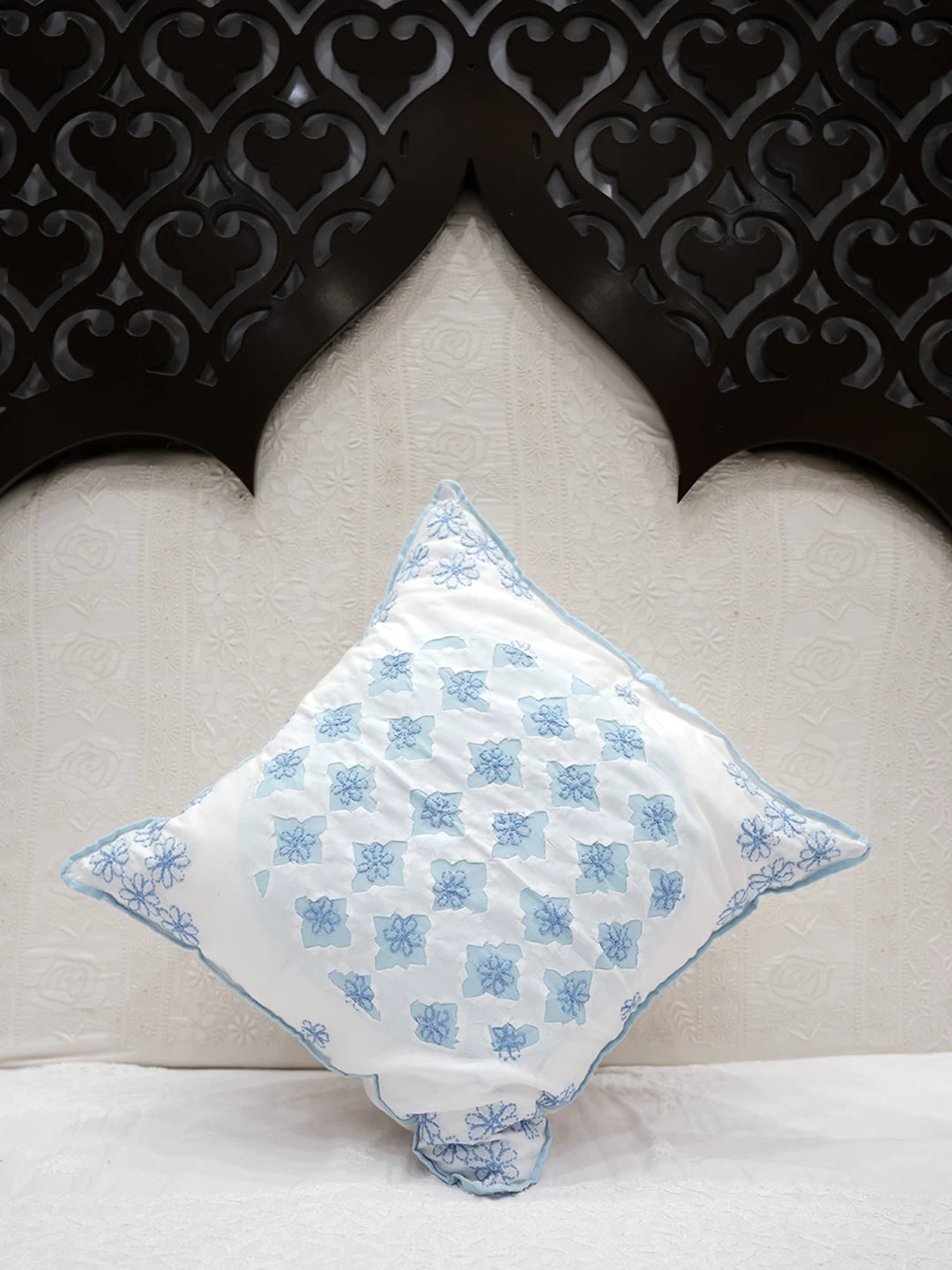 Ada Hand Embroidered White Cotton Lucknowi Chikankari Cushion Cover 01A466418