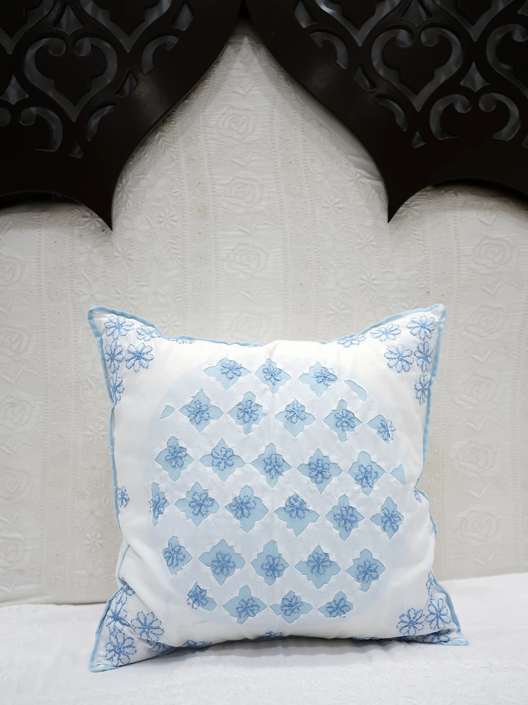 Ada Hand Embroidered White Cotton Lucknowi Chikankari Cushion Cover 01A466418