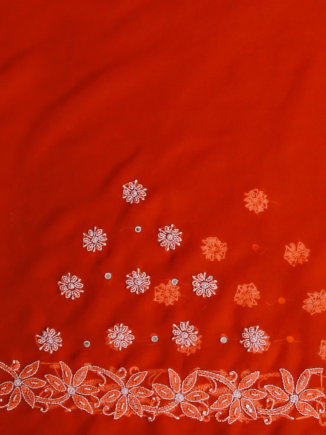 Ada Hand Embroidered Orange Georgette Lucknowi Chikankari Saree/Blouse With Pearl Work 01A194029