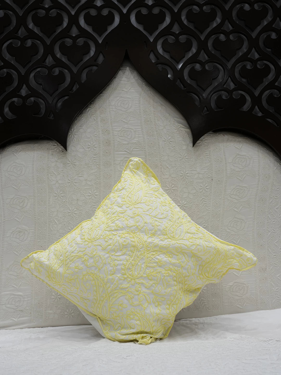 Ada Hand Embroidered White Cotton Lucknowi Chikankari Cushion Cover 01A466456