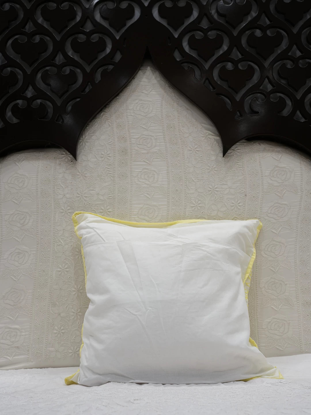 Ada Hand Embroidered White Cotton Lucknowi Chikankari Cushion Cover 01A466456