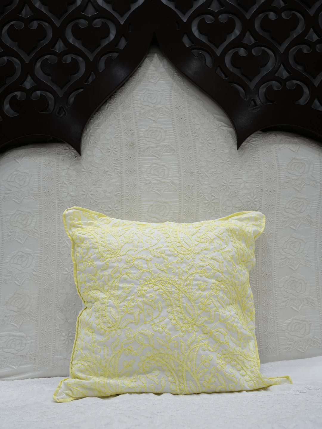 Ada Hand Embroidered White Cotton Lucknowi Chikankari Cushion Cover 01A466456