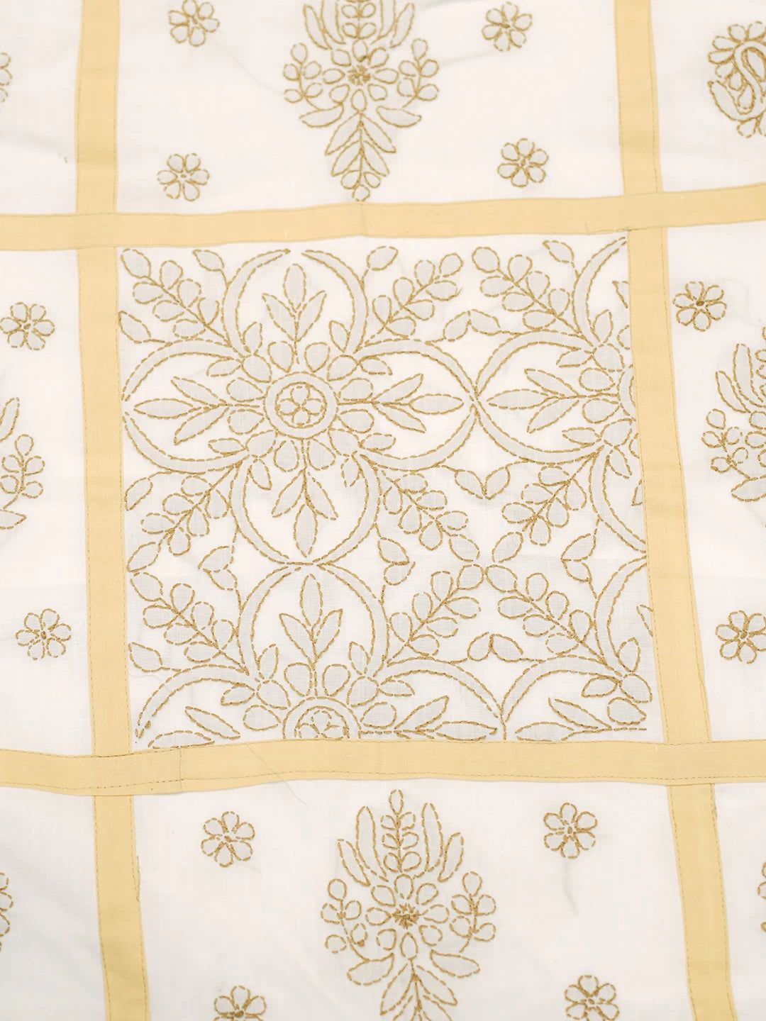 Ada Hand Embroidered White Cotton Lucknowi Chikankari Cushion Cover 01A466406