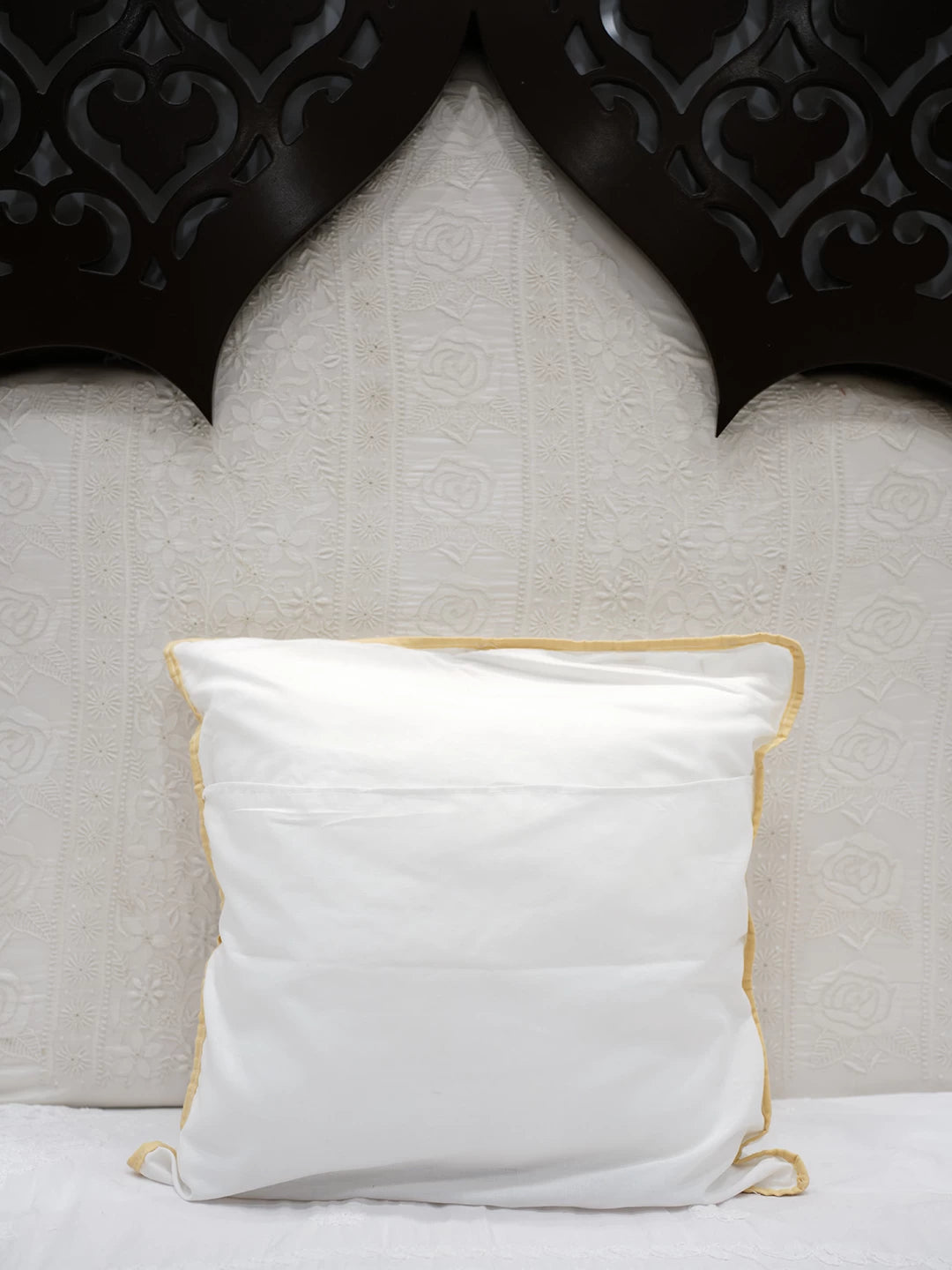 Ada Hand Embroidered White Cotton Lucknowi Chikankari Cushion Cover 01A466406