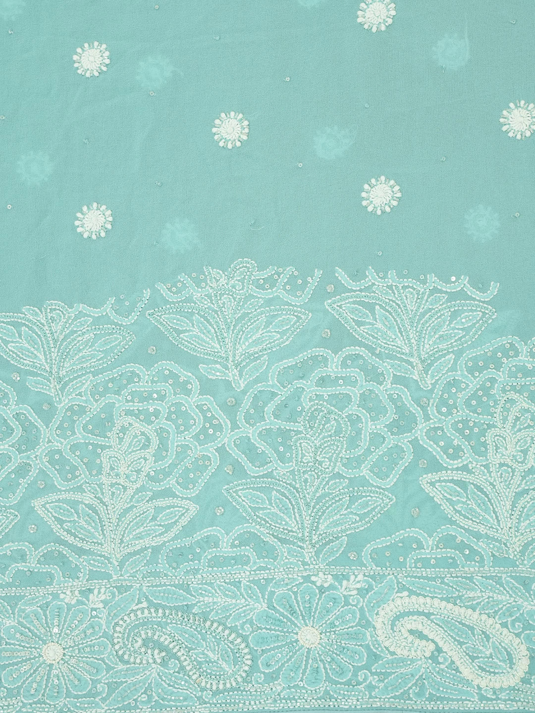 Ada Hand Embroidered Sky Blue Pure Georgette Lucknowi Chikankari Saree /Blouse With Sequinned Work 01A470933