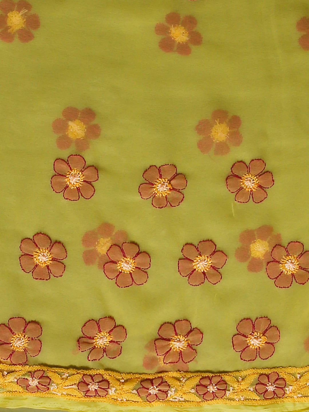 Ada Hand Embroidered Lemon Yellow Georgette Lucknowi Chikankari Saree With Blouse 01A103938