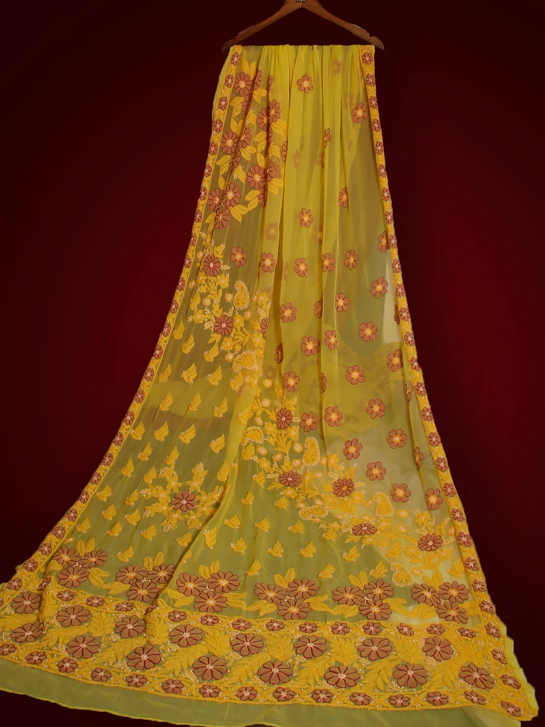 Ada Hand Embroidered Lemon Yellow Georgette Lucknowi Chikankari Saree With Blouse 01A103938