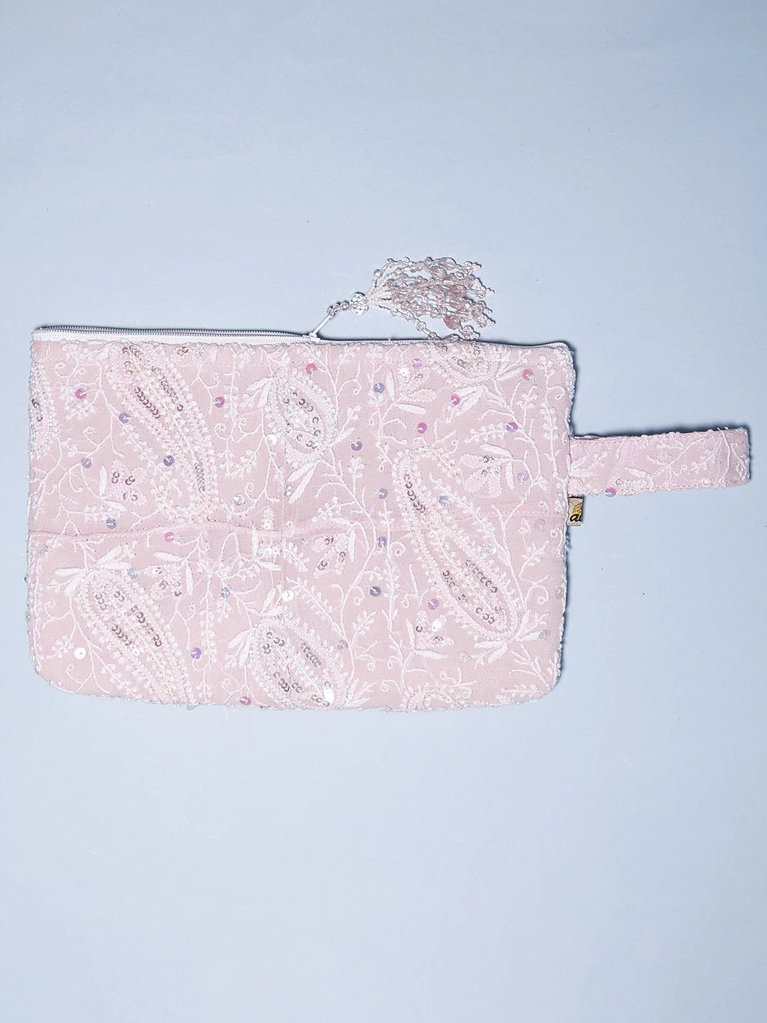 Ada Hand Embroidered Onion Pink Pure Georgette Lucknowi Chikankari Pouch With Pearl Work 01A498906