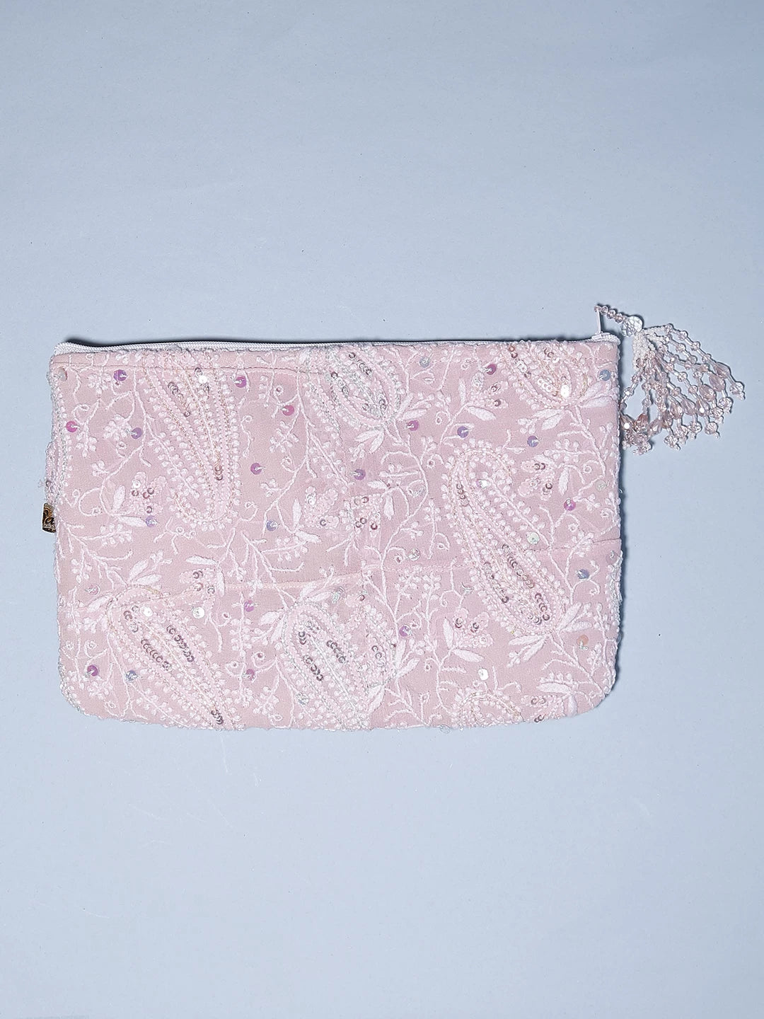 Ada Hand Embroidered Onion Pink Pure Georgette Lucknowi Chikankari Pouch With Pearl Work 01A498906