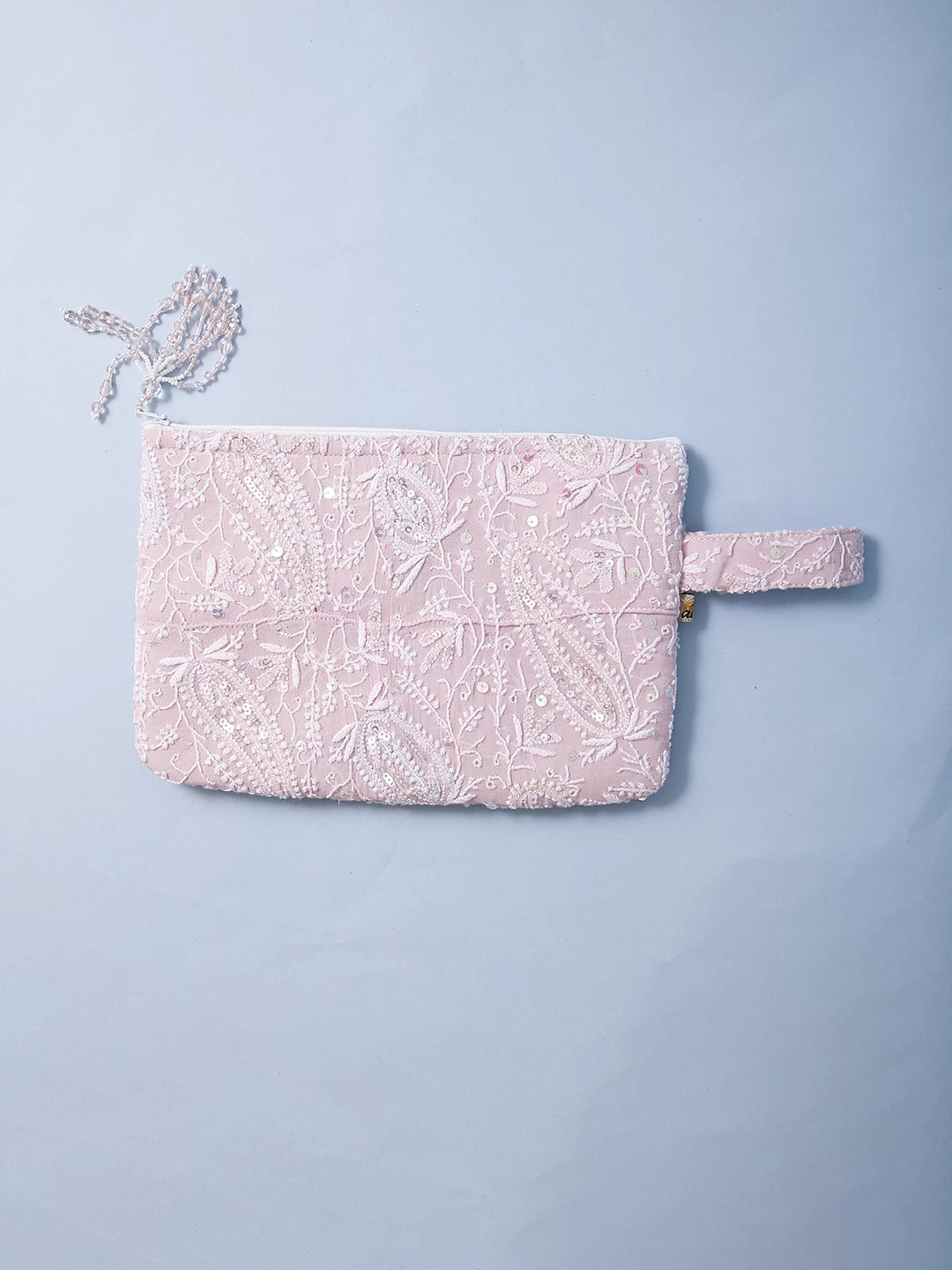 Ada Hand Embroidered Onion Pink Pure Georgette Lucknowi Chikankari Pouch With Pearl Work 01A498906