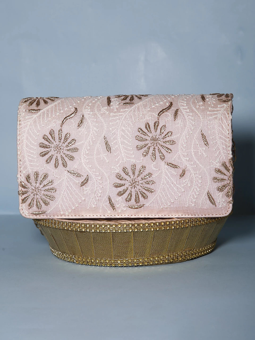 Ada Hand Embroidered Blush Pink Silk Lucknowi Chikankari Clutch With Zari Work 01A499123