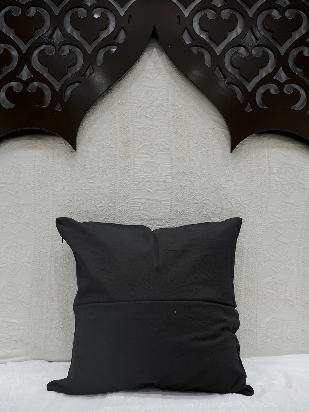 Ada Hand Embroidered Black Cotton Lucknowi Chikankari Cushion Cover 01A449778