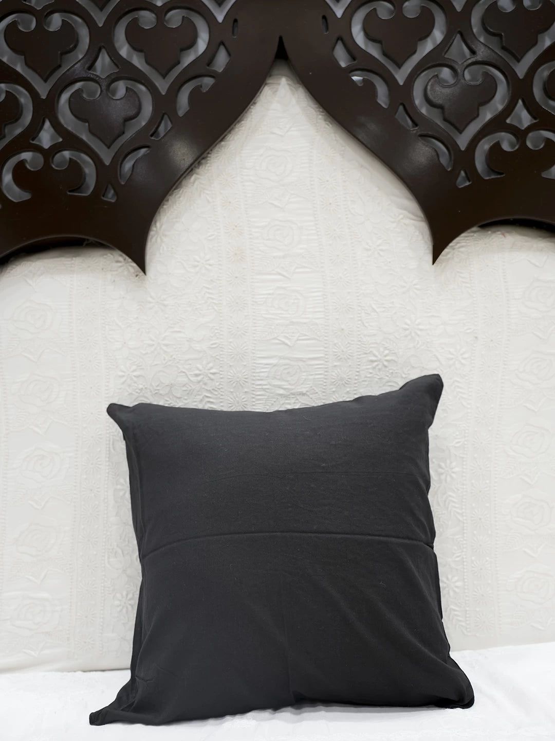 Ada Hand Embroidered Black Cotton Lucknowi Chikankari Cushion Cover 01A449753