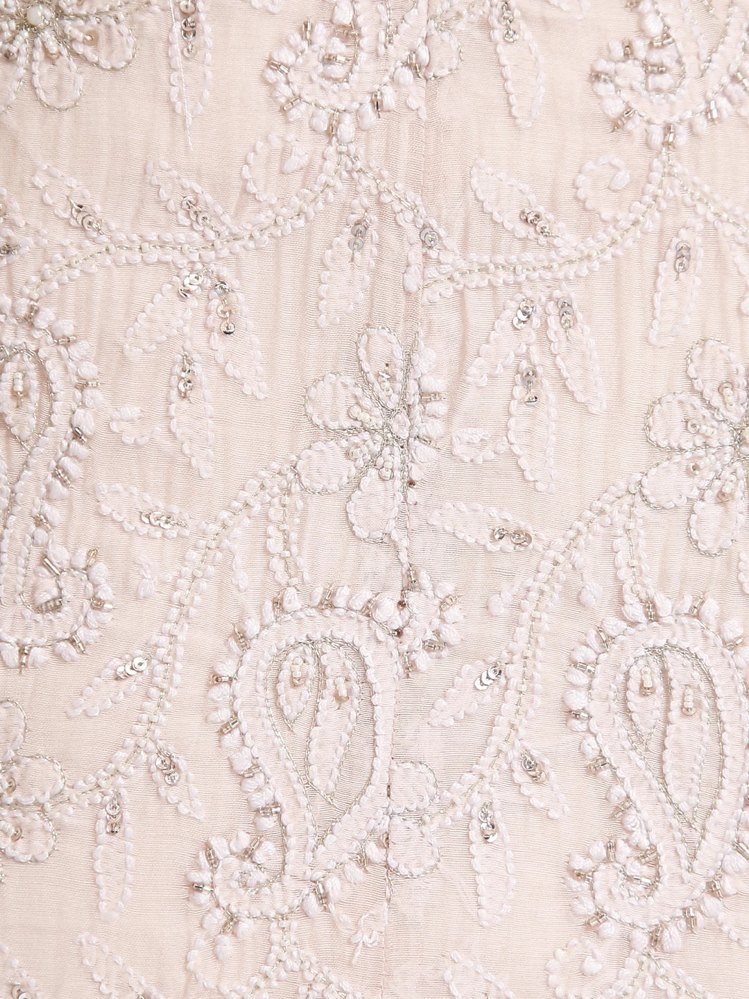 Ada Hand Embroidered Peach Chanderi Lucknowi Chikankari Pouch With Pearl Work 01A513034