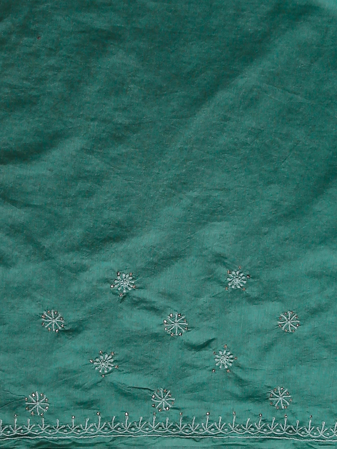 Ada Hand Embroidered Teal Green Chanderi Lucknowi Chikankari Saree With Blouse 01A520232