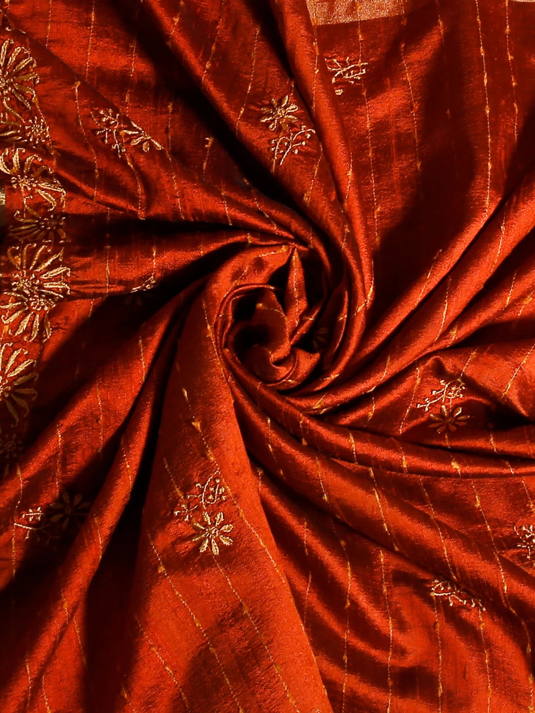 Ada Hand Embroidered Rust Silk Lucknowi Chikankari Dupatta 01A116530