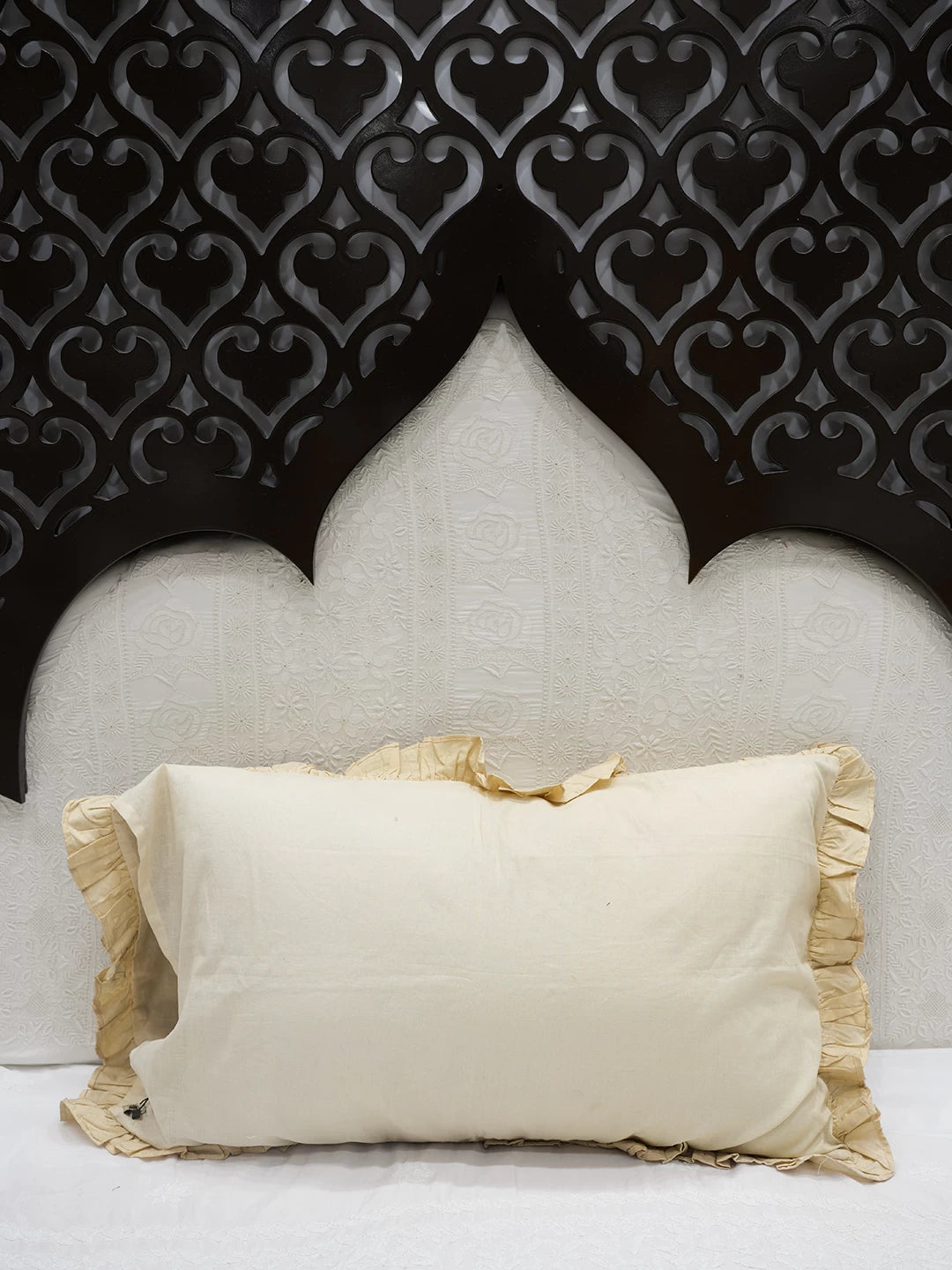Ada Hand Embroidered Fawn And Maroon Georgette Lucknowi Chikankari Pillow Cover Set Of 1 A340613