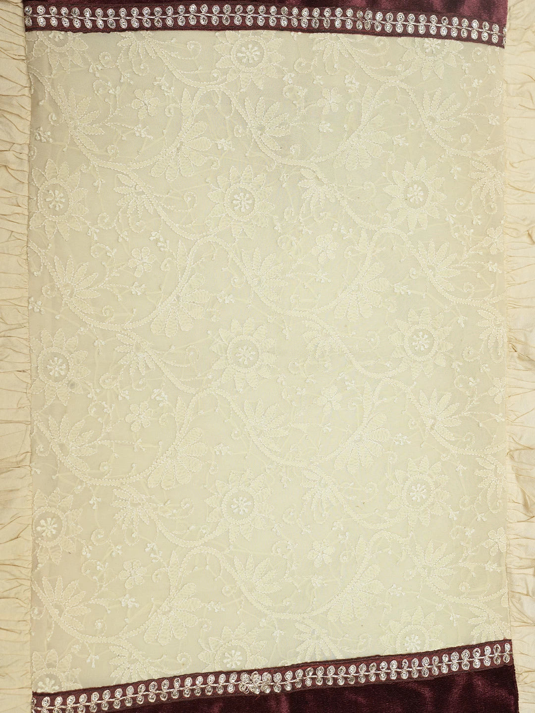 Ada Hand Embroidered Fawn And Maroon Georgette Lucknowi Chikankari Pillow Cover Set Of 1 A340613