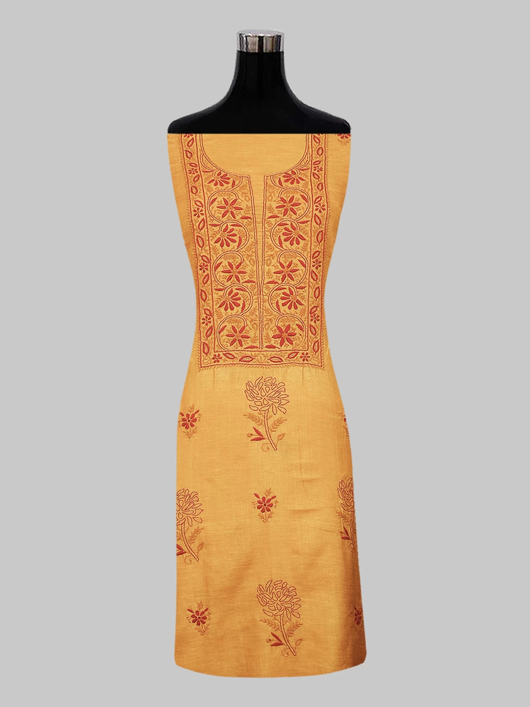 Ada Hand Embroidered Mustard And Pink Silk Lucknowi Chikankari Unstitched Suit Piece 01A517558