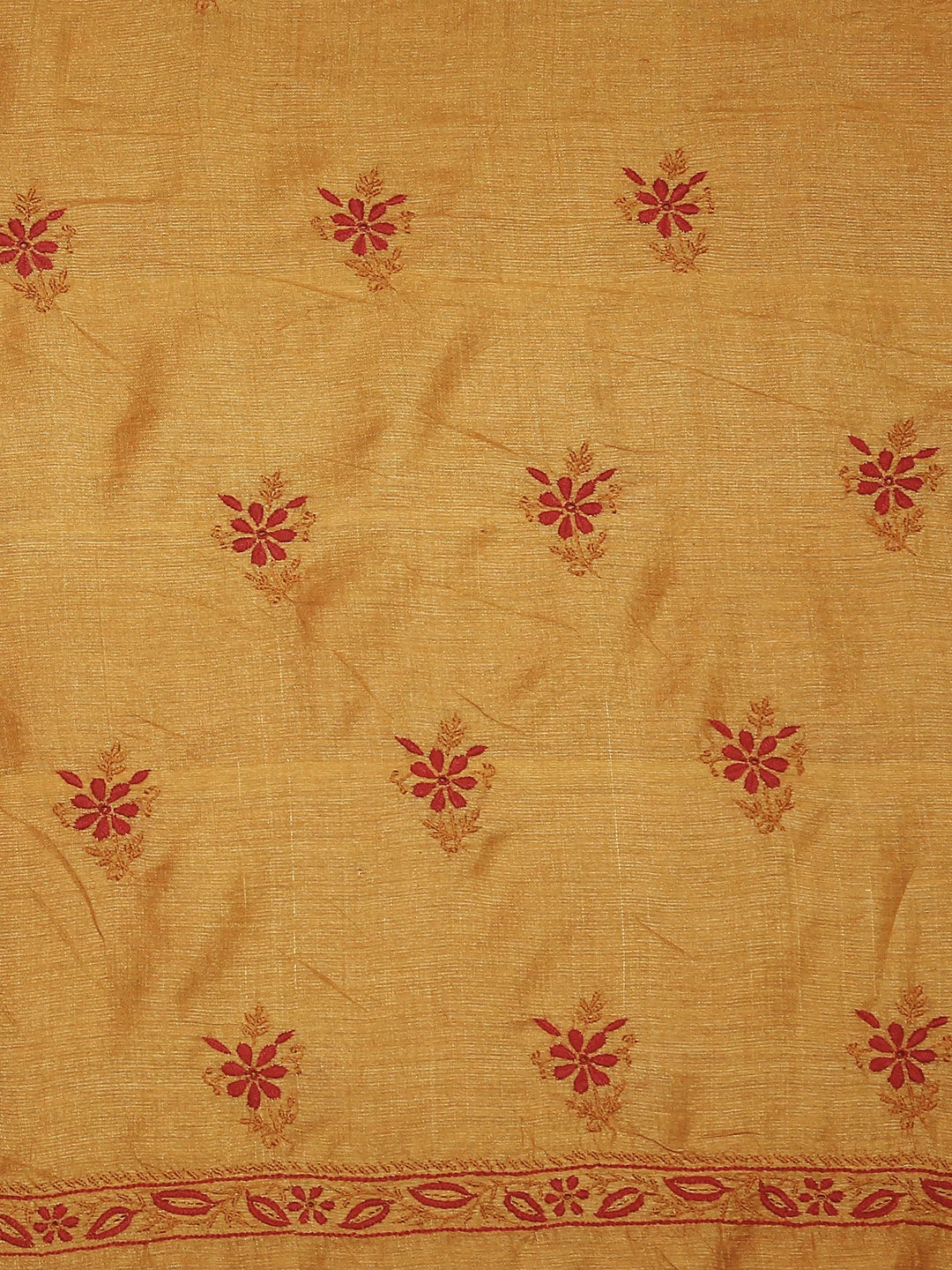 Ada Hand Embroidered Mustard And Pink Silk Lucknowi Chikankari Unstitched Suit Piece 01A517558