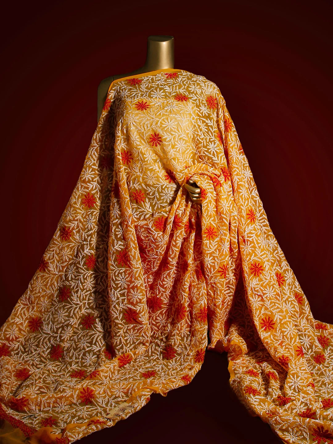 Ada Hand Embroidered Mustard Georgette Lucknowi Chikankari Dupatta 01A211082