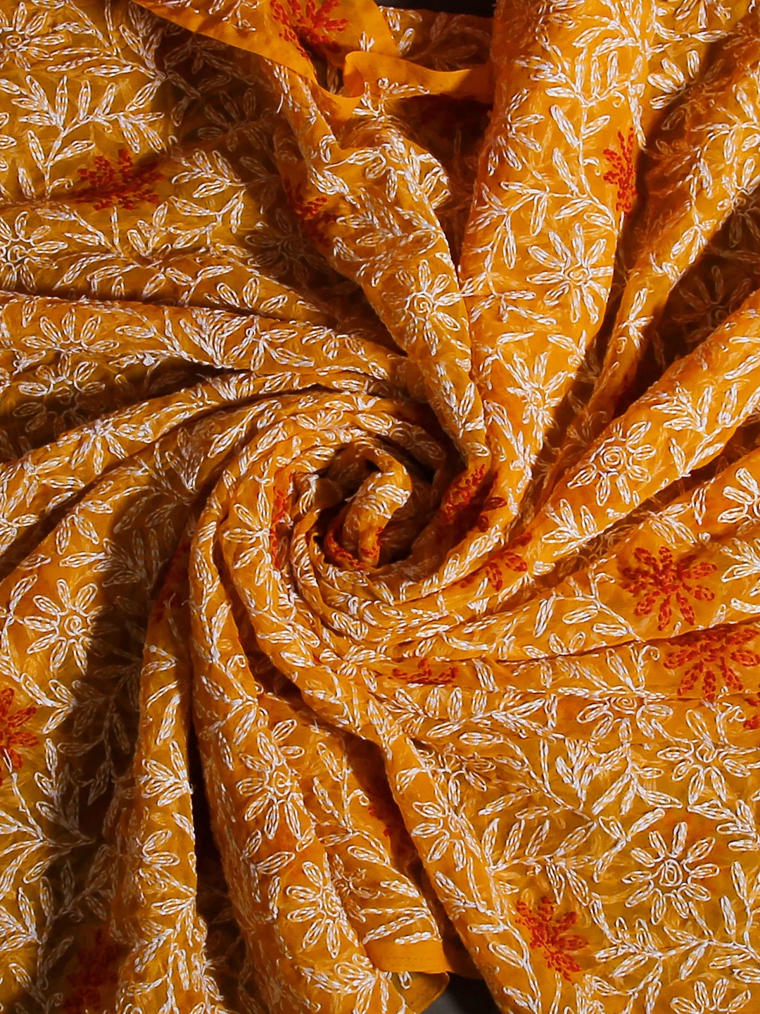 Ada Hand Embroidered Mustard Georgette Lucknowi Chikankari Dupatta 01A211082