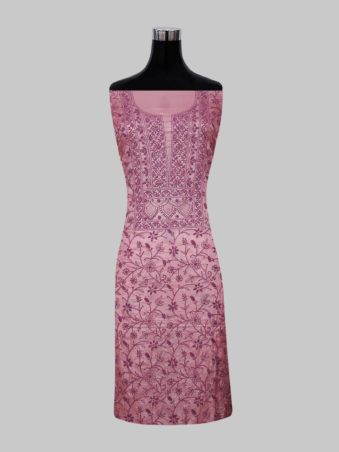 Ada Hand Embroidered Brink Pink Silk Lucknowi Chikankari Unstitched Suit Piece 01A512090