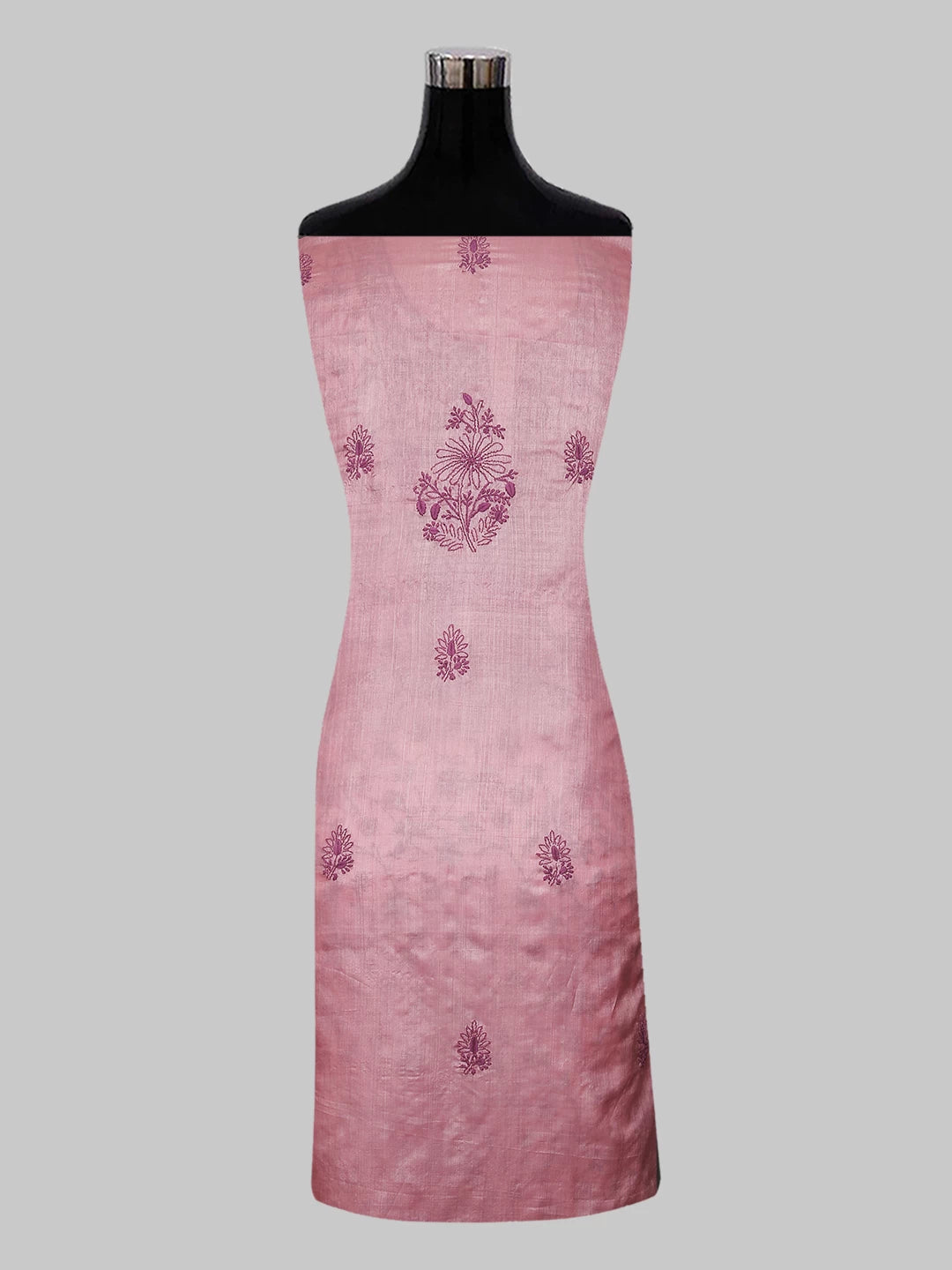 Ada Hand Embroidered Brink Pink Silk Lucknowi Chikankari Unstitched Suit Piece 01A512090