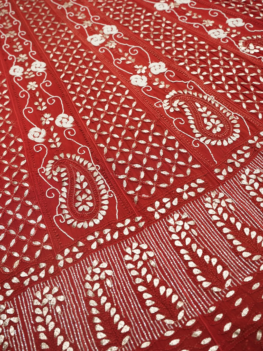 Ada Hand Embroidered Red Viscose Georgette Lucknowi Chikankari Semi-Stitched Anarkali Kurta Dupatta Set With Gota Patti Work 01A388168