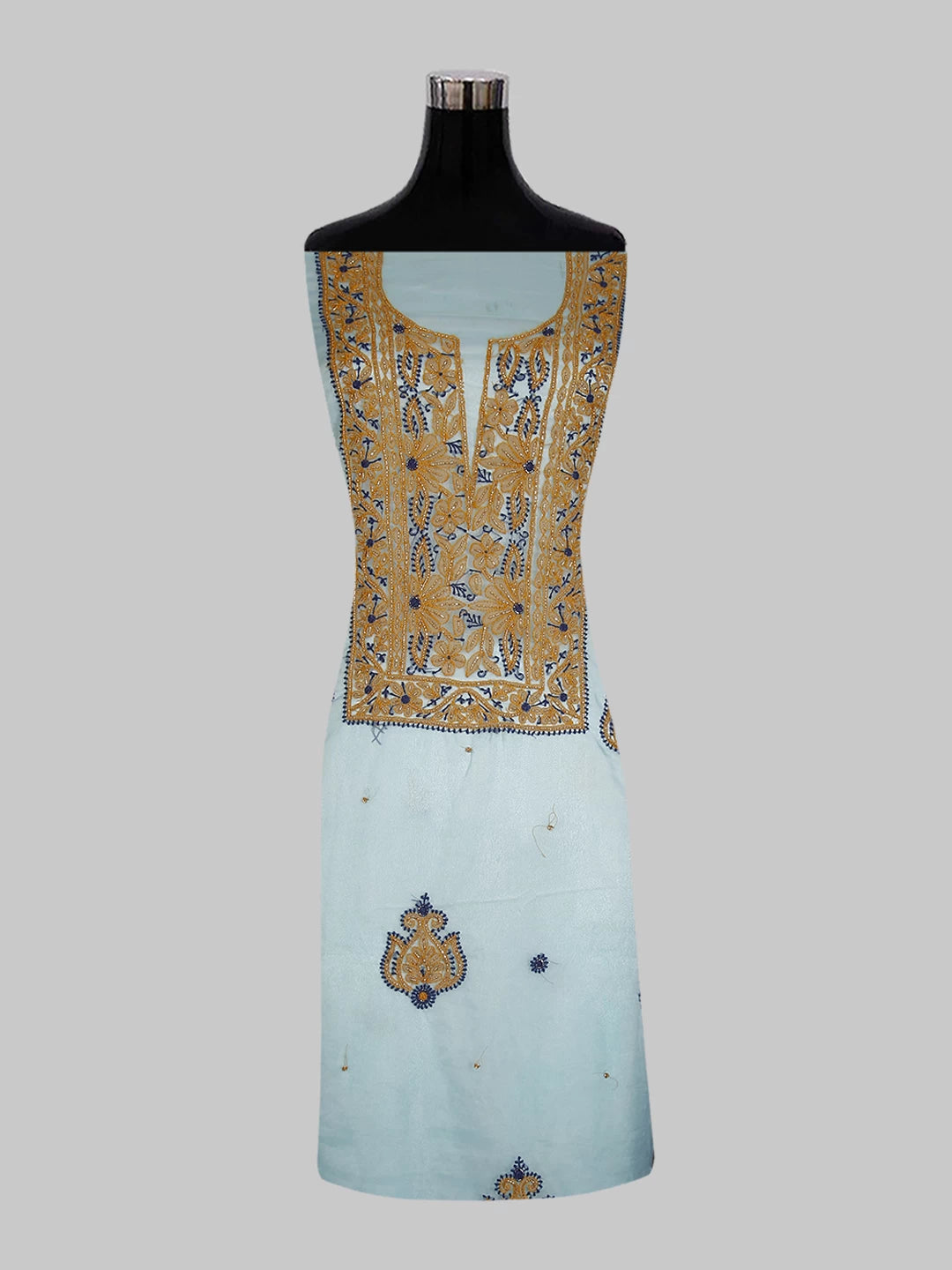 Ada Hand Embroidered Blue Organza Lucknowi Chikankari Unstitched Kurta Dupatta Set With Cutdana Work 01A103101
