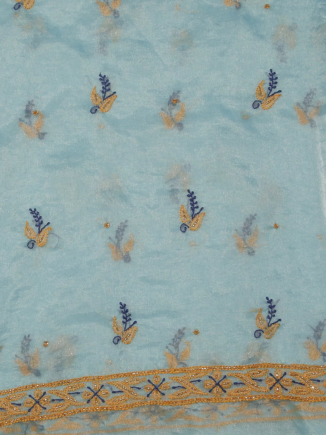 Ada Hand Embroidered Blue Organza Lucknowi Chikankari Unstitched Kurta Dupatta Set With Cutdana Work 01A103101