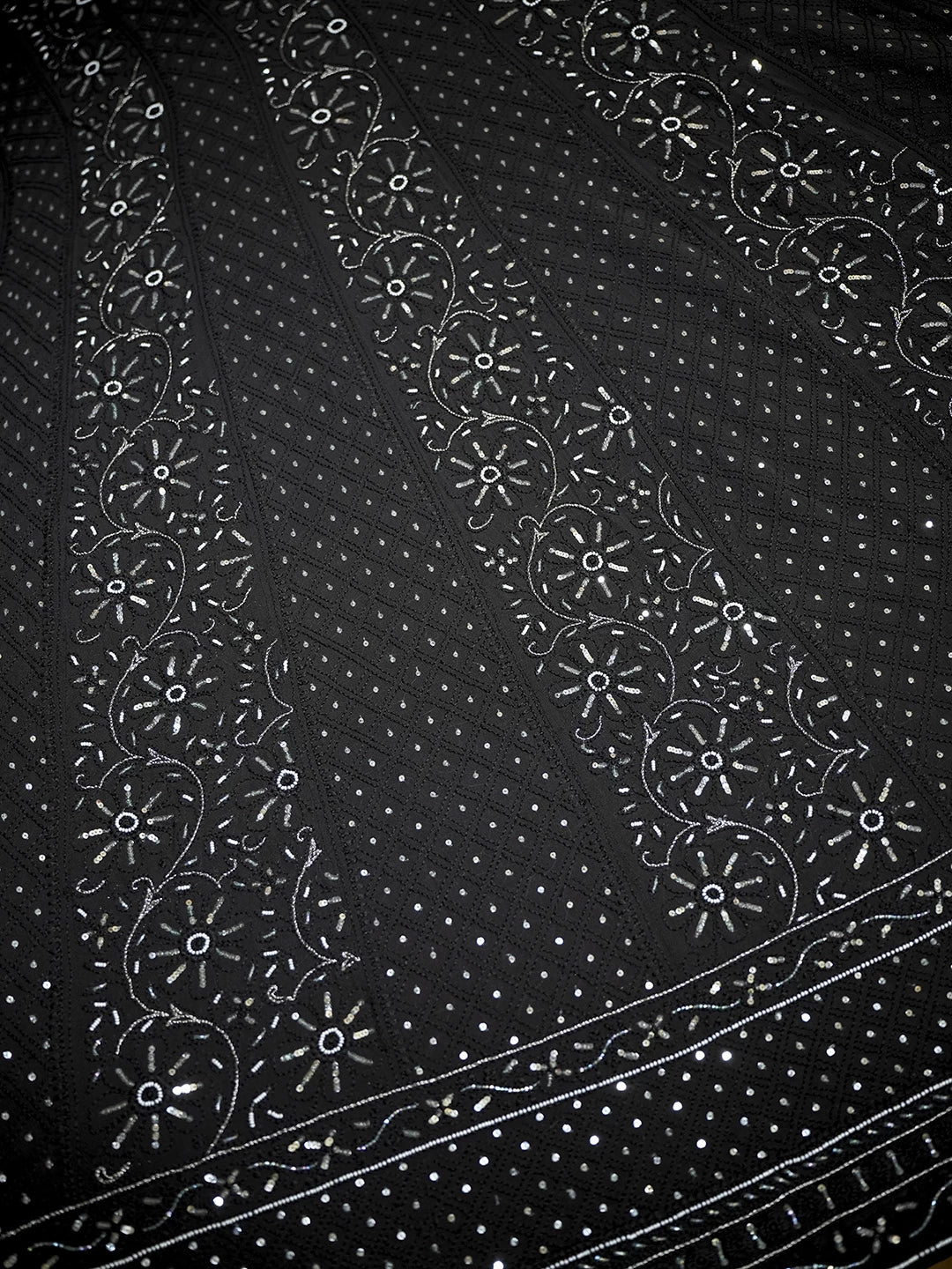 Ada Hand Embroidered Black Pure Georgette Lucknowi Chikankari Semi-Stitched Anarkali Kurta Dupatta Set With Pearl Work 01A166225