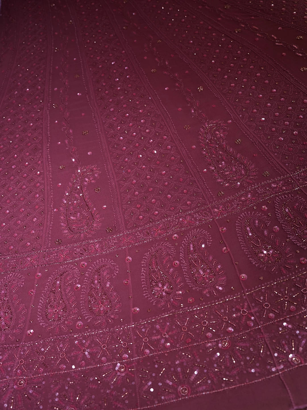 Ada Hand Embroidered Maroon Viscose Georgette Lucknowi Chikankari Semi-Stitched Anarkali Kurta Dupatta Set With Pearl Work 01A456050